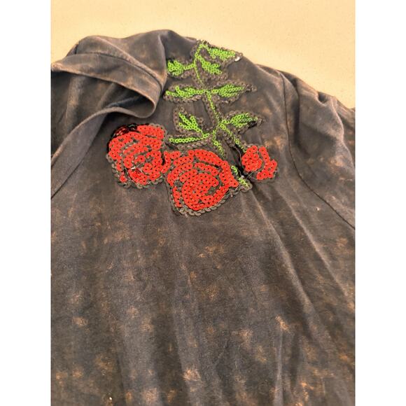 PoL BEDAZZLED ROSE T Shirt Tunic Gray large - Picture 4 of 9